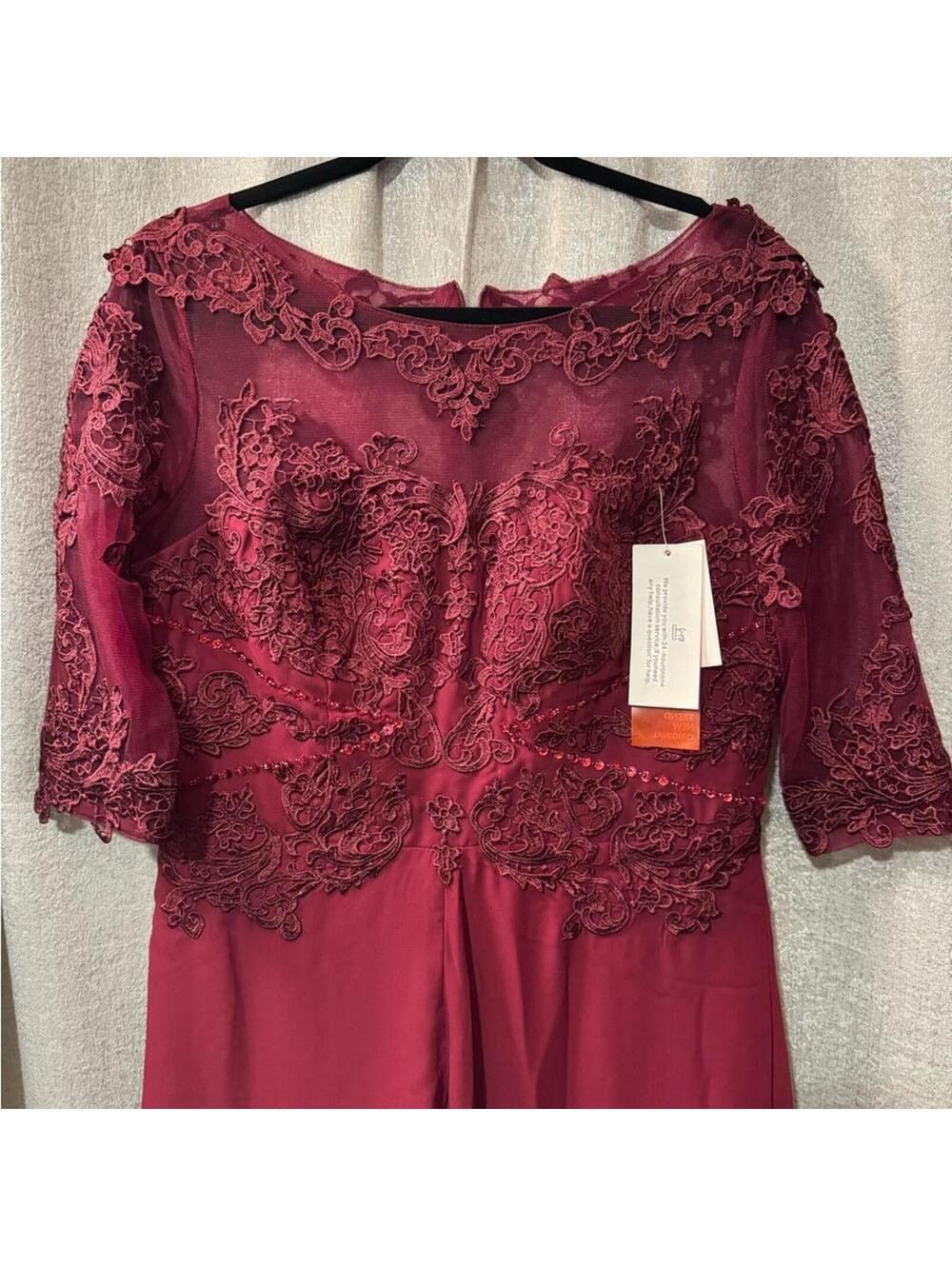 Burgundy Embroidered Lace Wide Leg Formal Jumpsuit NWT - Picture 3 of 6